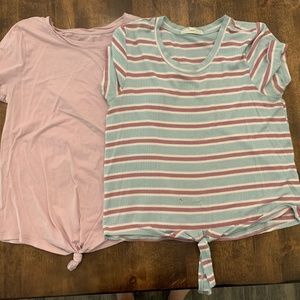 Women Cinch Tie Tee Shirts LOT TWO Shirts Sz Small/Extra Small PINK BLUE